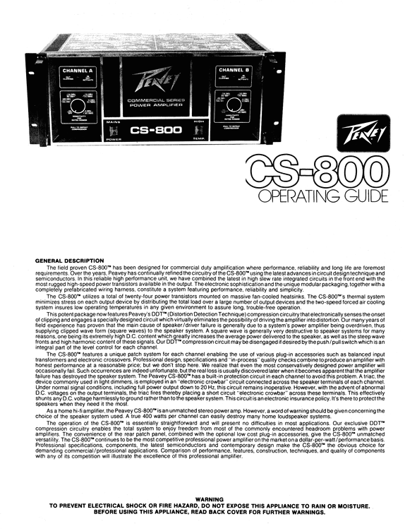 Product picture Peavey CS 800 Stereo Power Amplifier (1984)